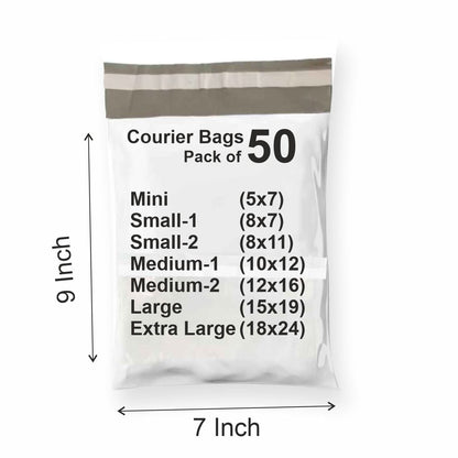 “50 Pcs Courier Flyers Shipping Bags with Address Label Pocket | Multiple Sizes – Secure & Durable Packaging”