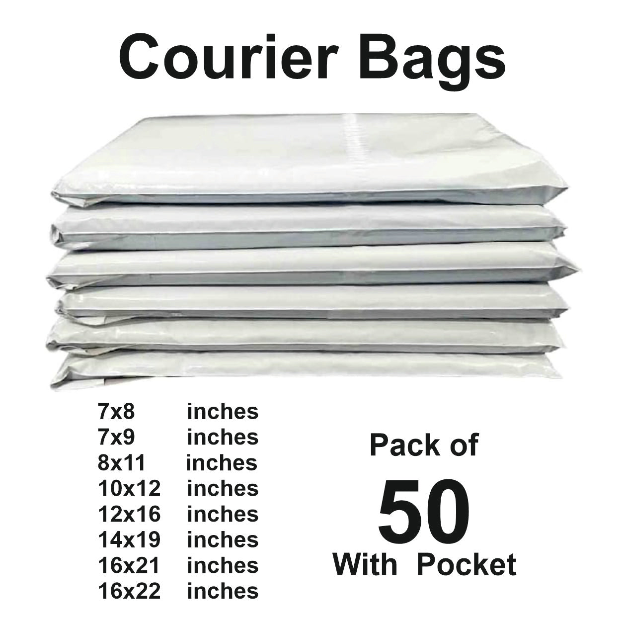 50 Pcs Courier Flyers Shipping Bags With Address Label Pocket - Sizes Available