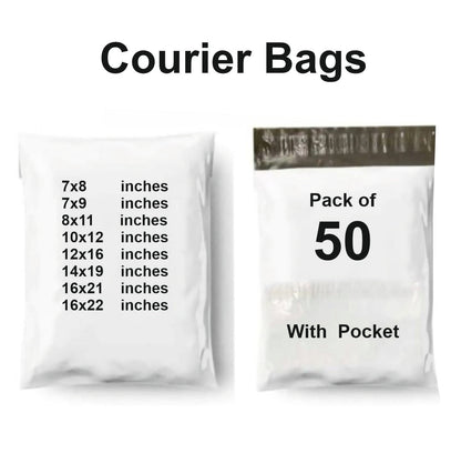 “50 Pcs Courier Flyers Shipping Bags with Address Label Pocket | Multiple Sizes – Secure & Durable Packaging”